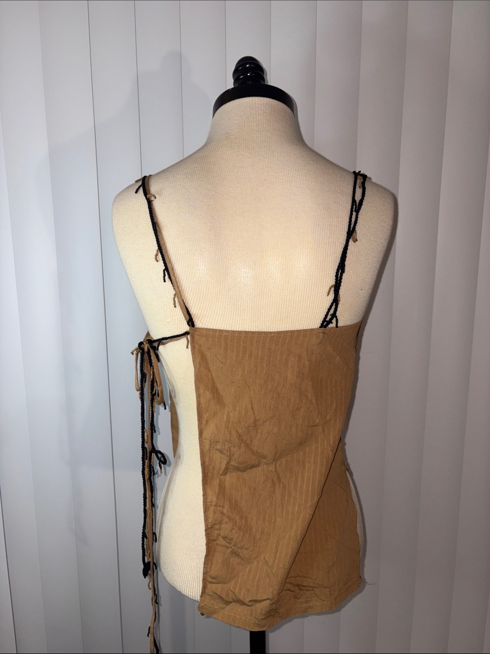 ZARA Women’s Tan Asymmetric Cowl Neck Draped Beaded Straps Textured Top XS - Picture 5 of 9